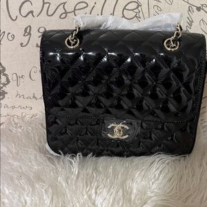 Glossy Black Quilted Shoulder Bag
